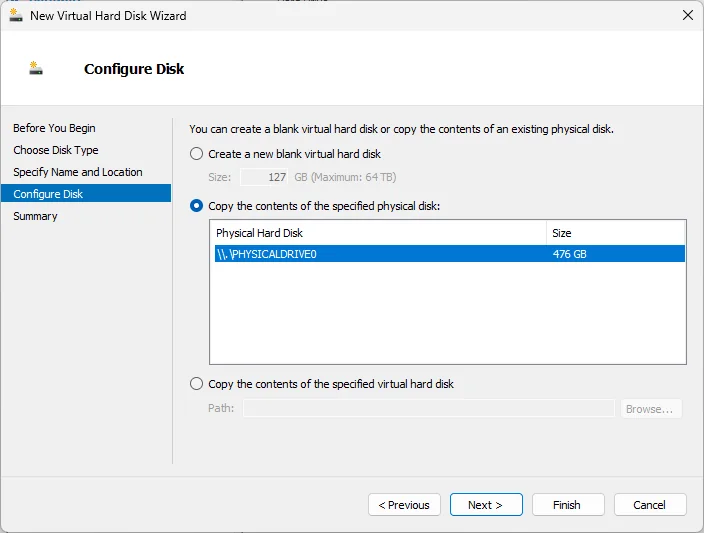 Copying the physical disk contents