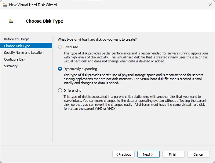 Creating a new dynamically expanding VHDX