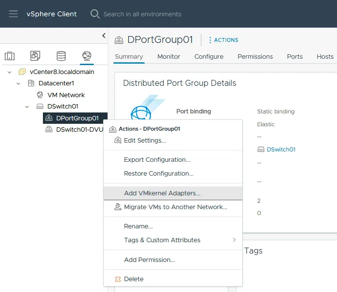 Adding VMkernel adapters