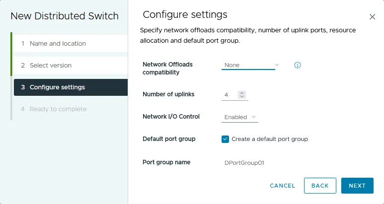 Configuring distributed switch settings