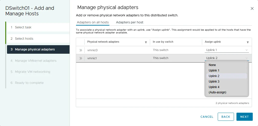 Managing physical network adapters