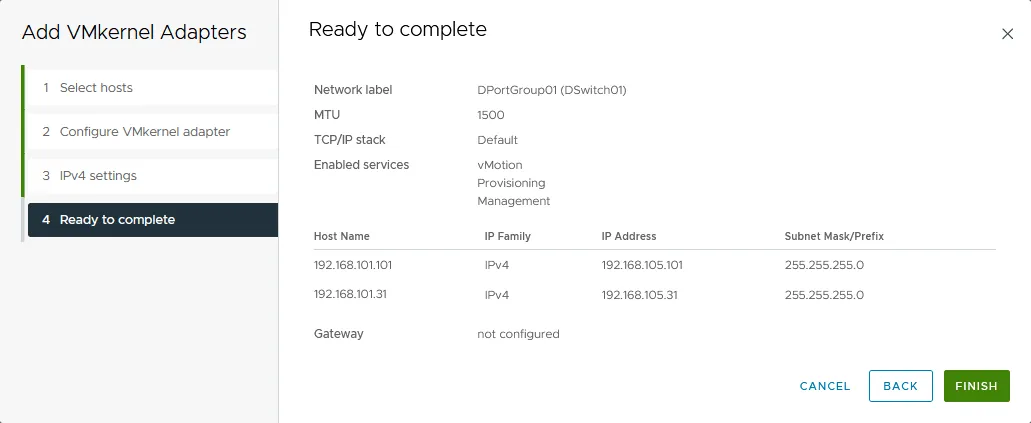 Reviewing VMkernel adapter settings